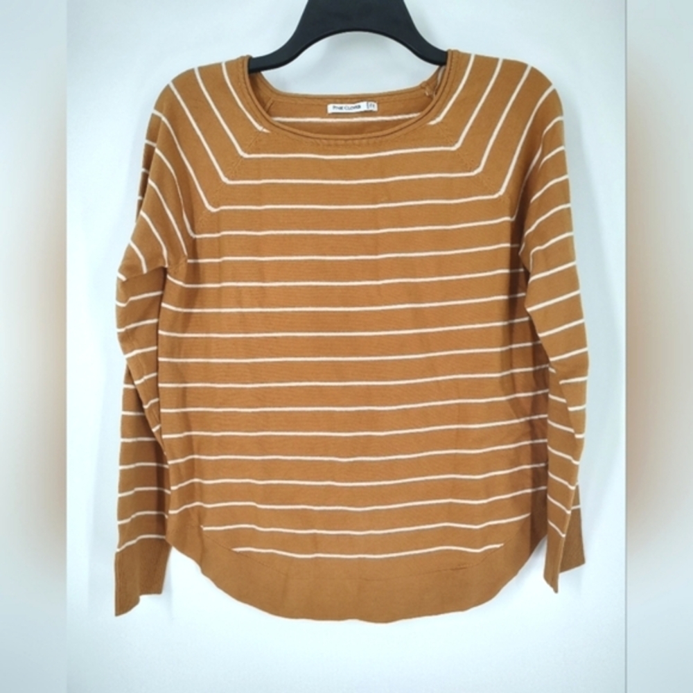 Pink Clover Women's Long Sleeve Brown White Striped Pullover Size MP